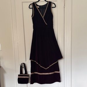 Elegant Burgundy and Gold Velvet Dress